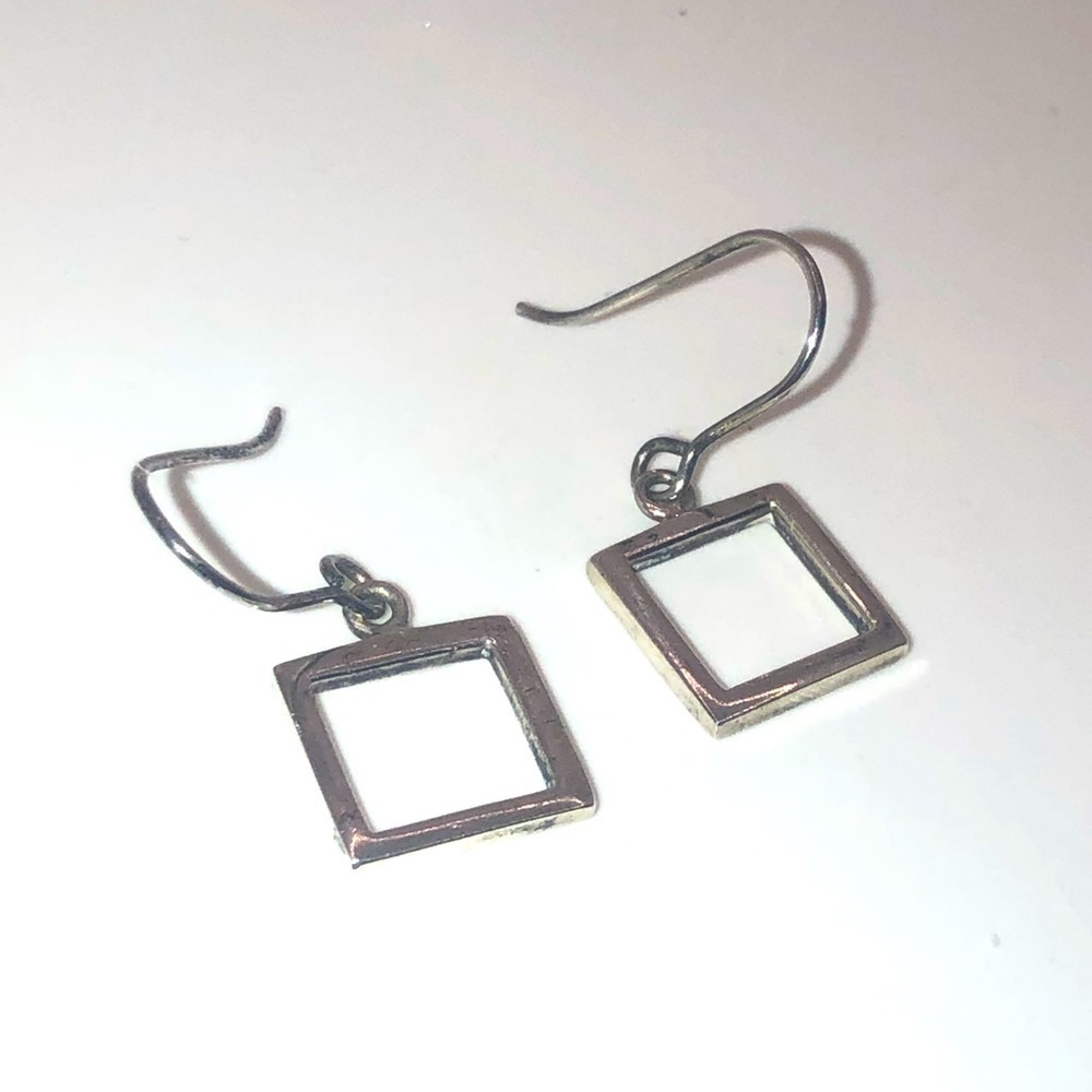 Vtg Sterling Silver Geometric Square Dangle Earrings 925 Tashi 1.1”